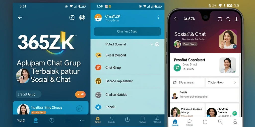 Antarmuka aplikasi 365ZK menampilkan fitur chat grup yang interaktif.