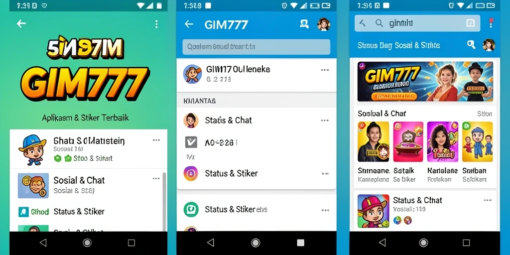 Tampilan antarmuka utama GIM777 dengan berbagai stiker menarik.
