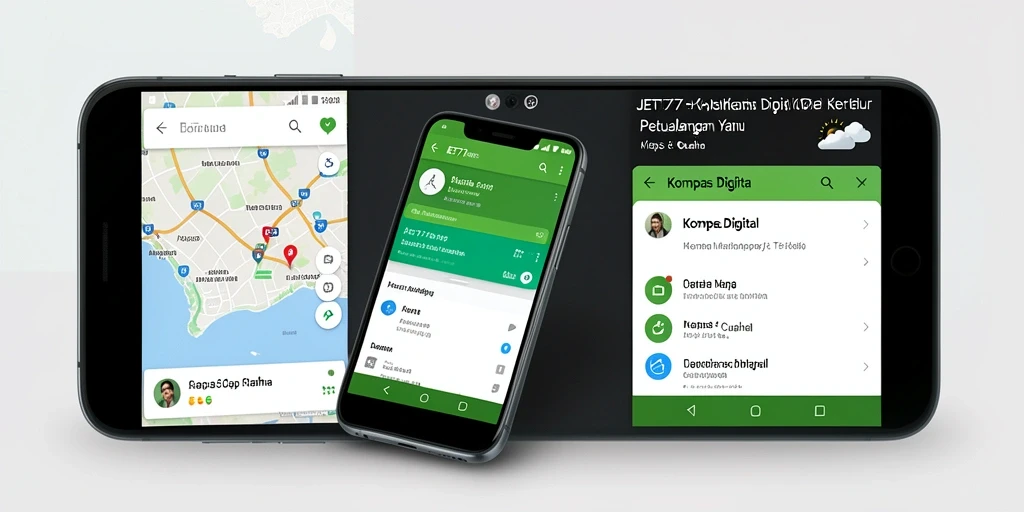 Antarmuka aplikasi JET77 yang menarik dan praktis untuk navigasi.