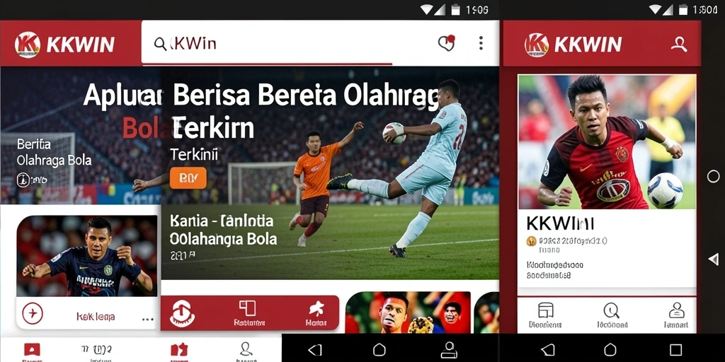 Antarmuka aplikasi KKWIN yang menarik untuk berita olahraga bola.