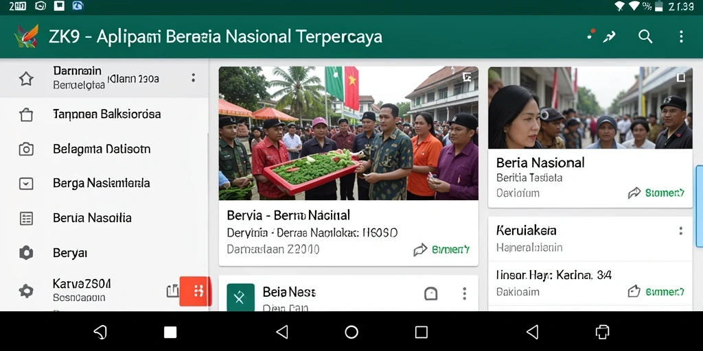 Antarmuka aplikasi ZK9 dengan berbagai kategori berita nasional.