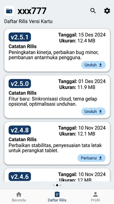 Tampilan riwayat versi xxx777